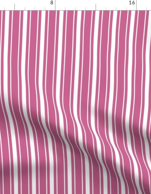 Reversed Peony Pink and White Vertical Mattress Ticking Stripes Fabric