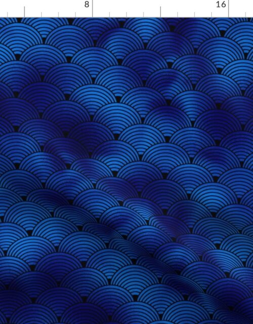 Ringed Scales in Black and Classic Blue Vintage Faux Foil Art Deco Vintage Foil Pattern Fabric
