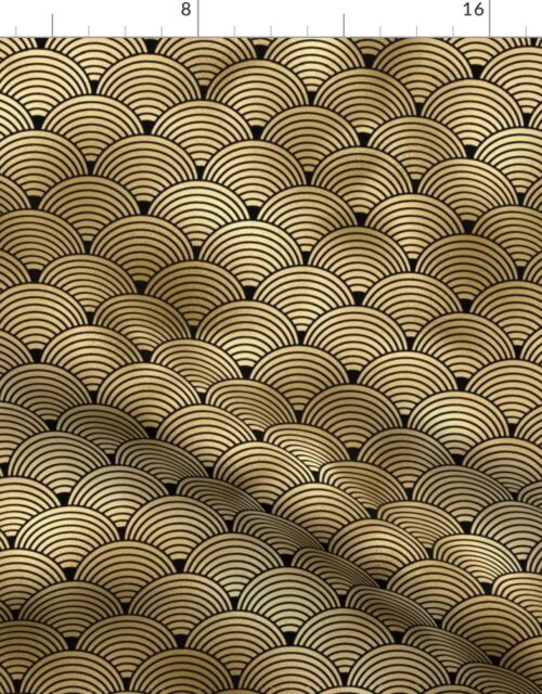 Ringed Scales in Black and Gold Vintage Faux Foil Art Deco Vintage Foil Pattern Fabric