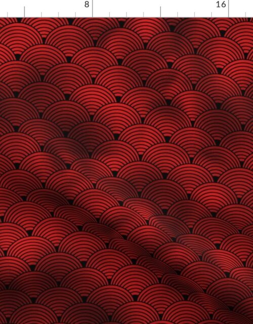 Ringed Scales in Black and Ruby Red Vintage Faux Foil Art Deco Vintage Foil Pattern Fabric