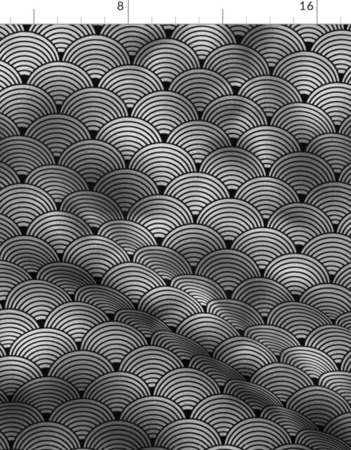 Ringed Scales in Black and Silver Vintage Faux Foil Art Deco Vintage Foil Pattern Fabric