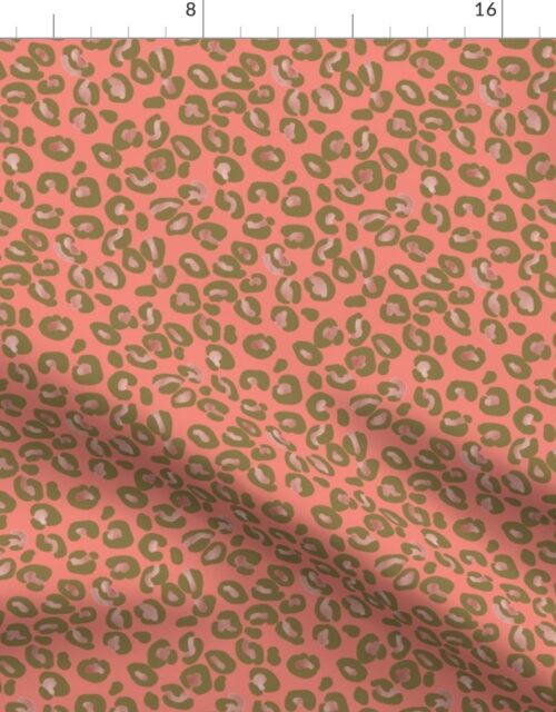Rose Gold Faux Foil Leopard Spots on Coral Fabric