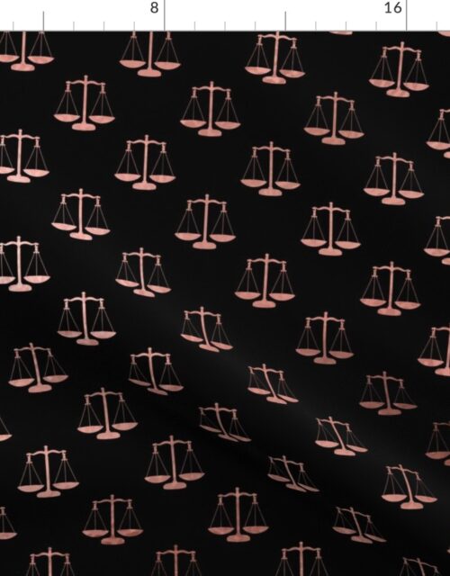 Rose Gold Faux Foil Photo Effect Scales Of Justice on Black Repeat Pattern All Over Print Fabric