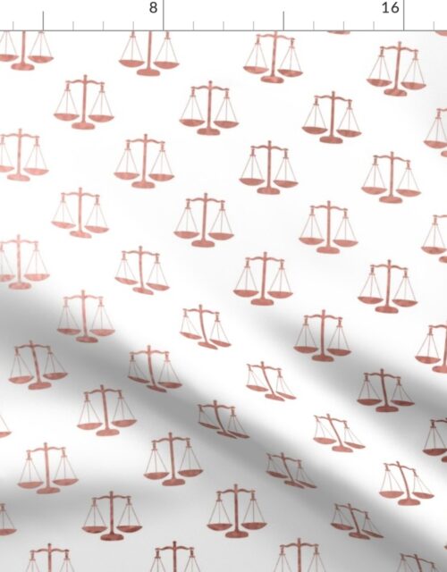 Rose Gold Faux Foil Photo Effect Scales Of Justice on White Repeat Pattern All Over Print Fabric