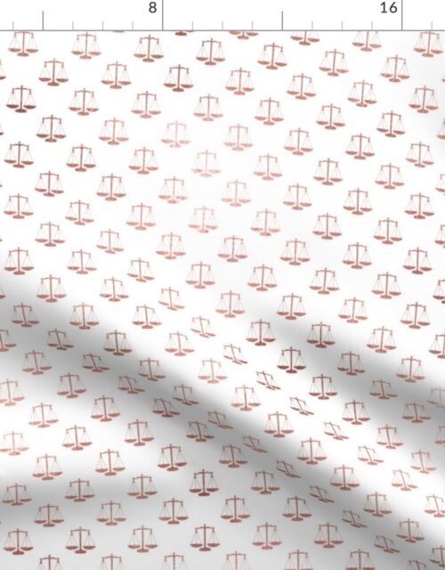 Rose Gold Faux Foil Photo Effect Small Scales Of Justice on White Repeat Pattern All Over Print Fabric