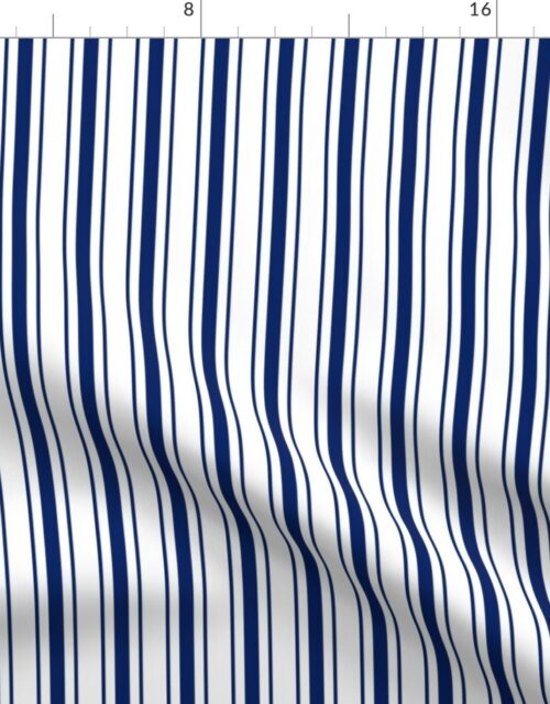 Royal Blue White Mattress Ticking Bed Stripe on White Fabric