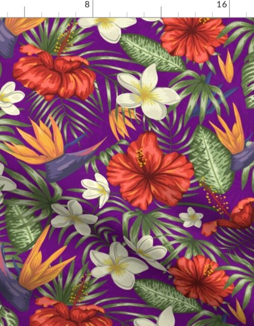 Royal Purple Hawaiian Hibiscus Tropical Rainforest Birds of Paradise Fabric