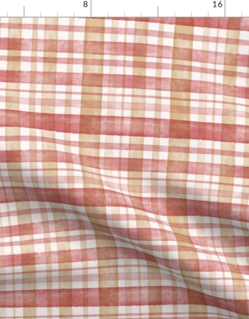 Rust Red and Tan Watercolor Tartan Checked Plaid Fabric