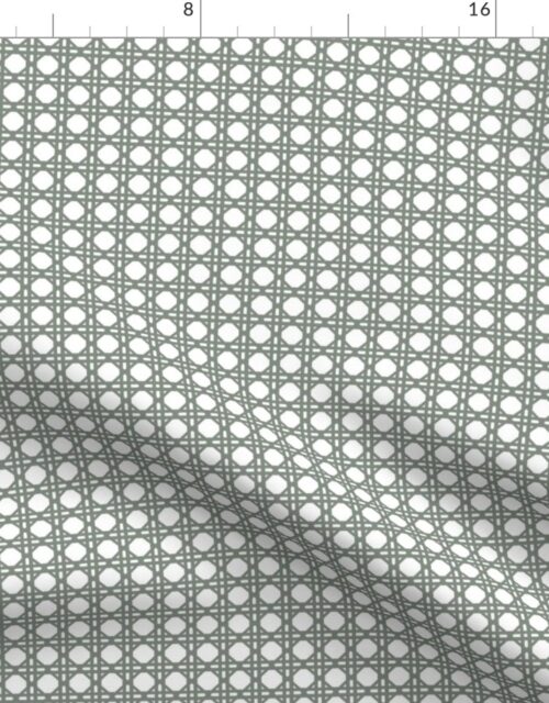 Sage Green  on White Rattan Caning Pattern Fabric