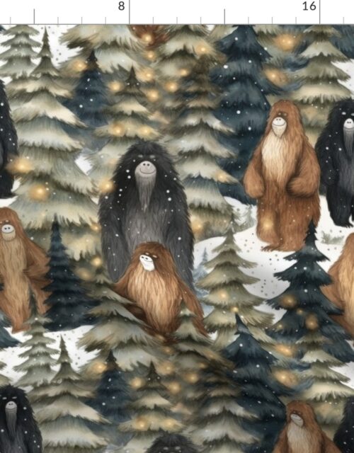 Sasquatch Yeti Abominable Snowman Christmas Winter Reunion Fabric
