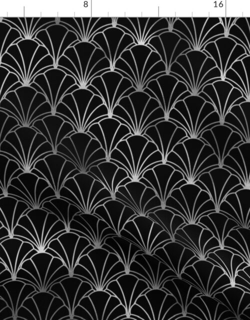 Scallop Shells in Black and Faux Silver Foil Art Deco Vintage Foil Pattern Fabric