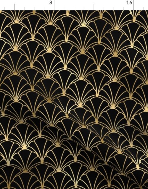 Scallop Shells in Black and Gold Art Deco Vintage Foil Pattern Fabric