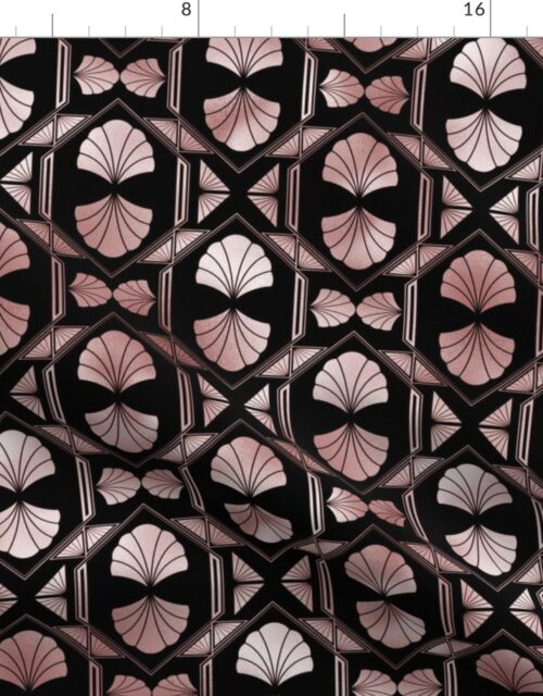 Scallop Shells in Black and Rose Gold Art Deco Vintage Foil Pattern Fabric