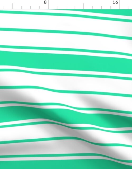 Sea Mint Green and White Horizontal French Stripe Fabric