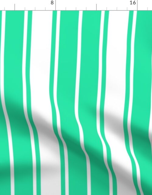 Sea Mint Green and White Vertical French Stripe Fabric
