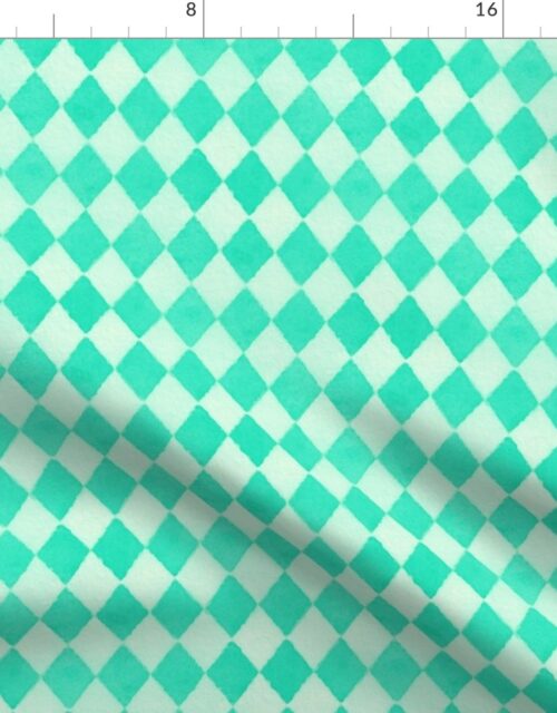 Seafoam Green  and White Large Watercolored  Diagonal Diamond Fabric