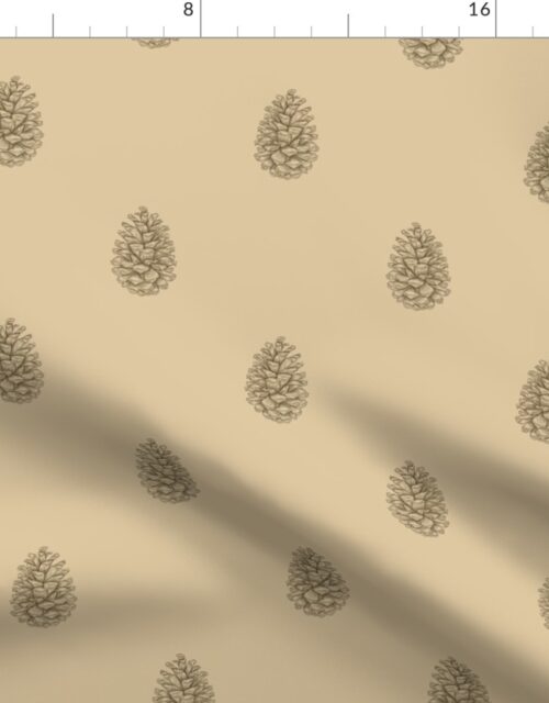 Sepia Brown Pinecone Silhouettes on Cream Background Fabric