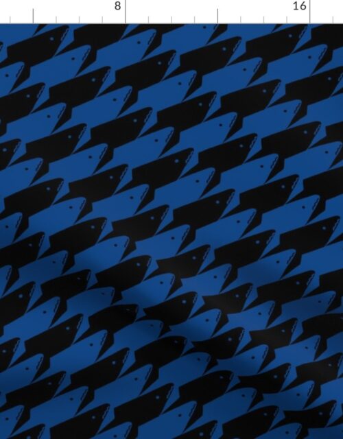 Sharkstooth Sharks Pattern Repeat in Black and Blue Fabric