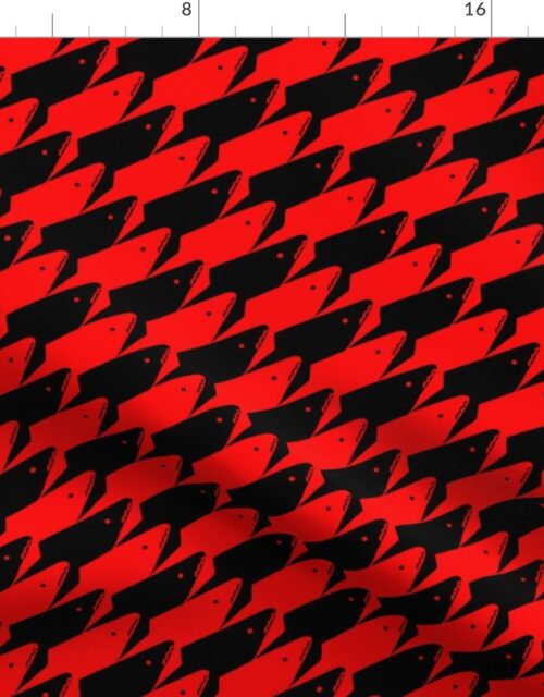 Sharkstooth Sharks Pattern Repeat in Black and Red Fabric