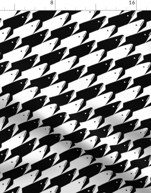 Sharkstooth Sharks Pattern Repeat in Black and White Fabric