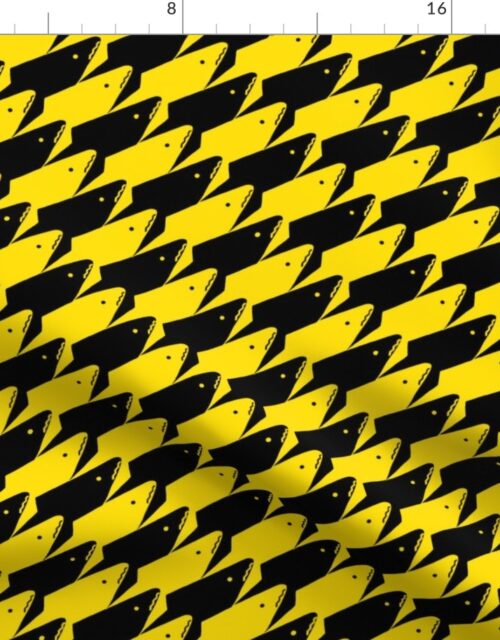 Sharkstooth Sharks Pattern Repeat in Black and Yellow Fabric