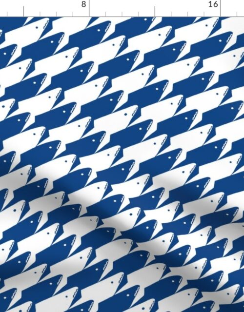 Sharkstooth Sharks Pattern Repeat in White and Blue Fabric
