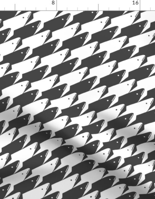 Sharkstooth Sharks Pattern Repeat in White and Grey Fabric