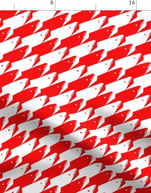 Sharkstooth Sharks Pattern Repeat in White and Red Fabric