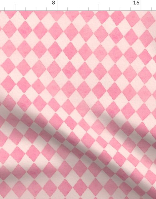 Shell Pink and White Large Watercolored  Diagonal Diamond Fabric