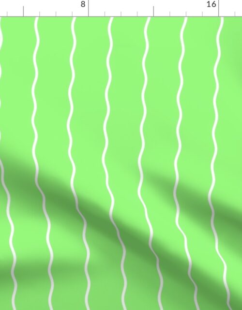 Single Squiggly Light Green Lines on White Fabric