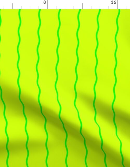 Single Squiggly Neon Green Lines on Yellow Fabric