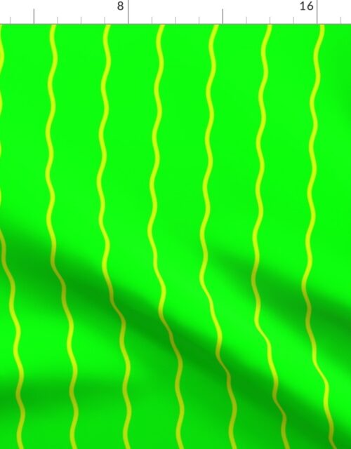 Single Squiggly Yellow Lines on Neon Green Fabric