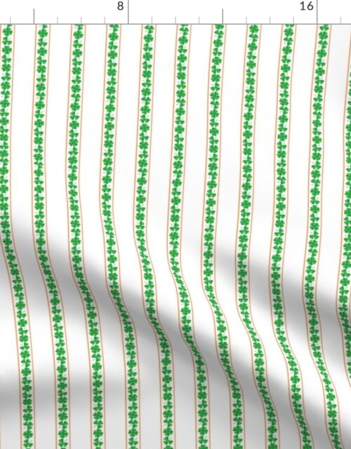 Single Striped Orange St. Patricks 3 and 4-Leafed Shamrocks in Kelly Green on White Fabric