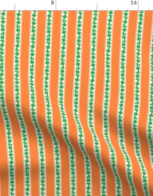 Single  Orange Striped St. Patricks 3 and 4-Leafed Shamrocks in Kelly Green on Orange Fabric