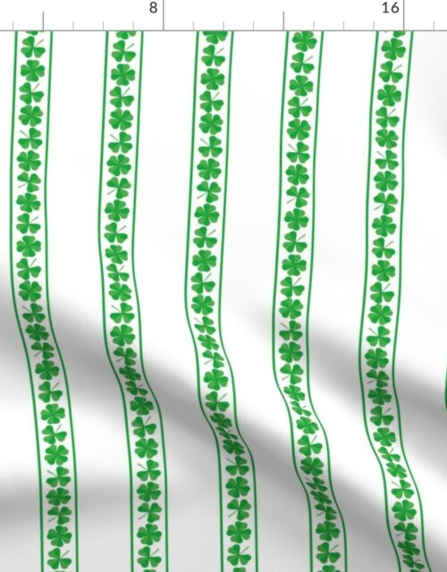 Single  Striped St. Patricks 3 and 4-Leafed Shamrocks in Kelly Green on White Fabric