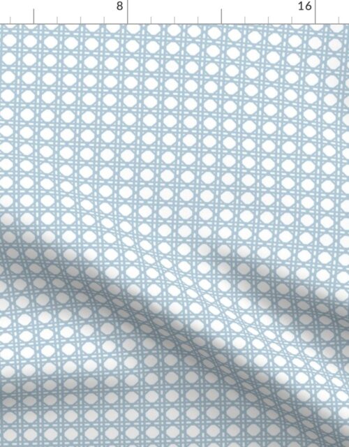 Sky Blue  on White Rattan Caning Pattern Fabric