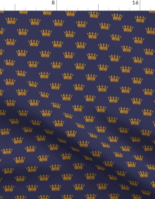 Small 1 Inch Gold Crowns on Royal Blue Fabric