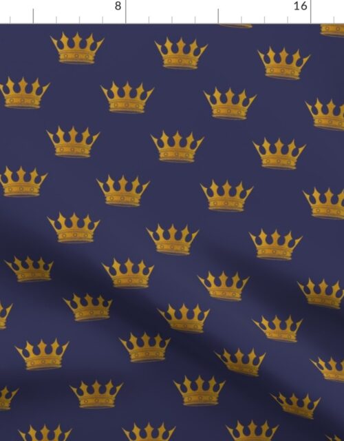 Small 2 Inch Gold Crowns on Royal Blue Fabric