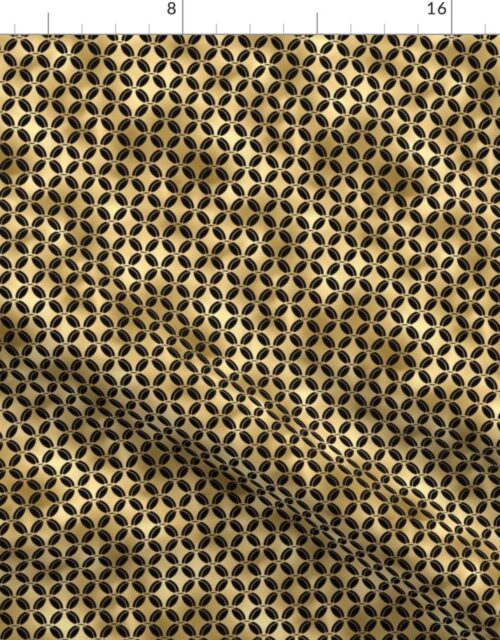 Small 4 Leaf Quatrefoils in Black and Gold Vintage Faux Foil Art Deco Vintage Foil Pattern Fabric