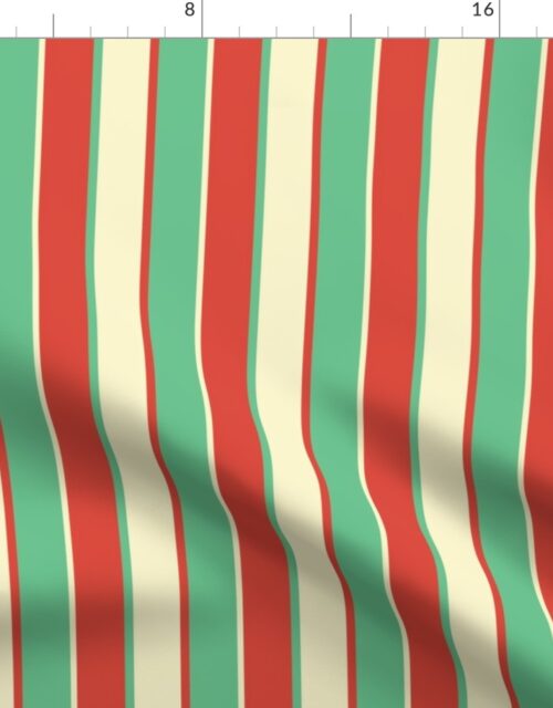 Small Alternating Red Vermillion, Green and Yellow Gold Vintage Christmas Stripe Fabric