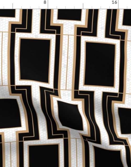 Small Art Deco Geometric Rectangles in Black and Faux Gold with Off-White Eggshell Craquelure Pattern Fabric