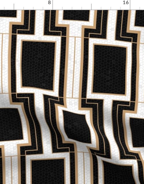 Small Art Deco Geometric Rectangles in Cracked Black and Faux Gold with Off-White Eggshell Craquelure Pattern Fabric