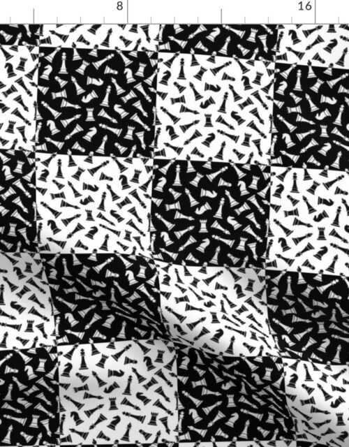 Small Black and White Chess Checker Board Pieces in Chess Square Pattern Fabric
