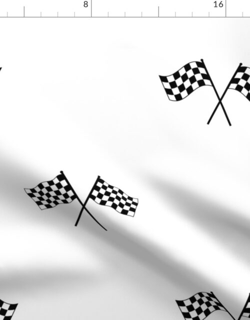 Small Black and White Classic Chequered Flags  on White Fabric