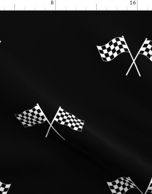 Small Black and White Classic Chequered Flags on  Black Fabric