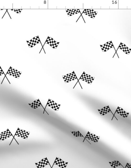 Small Black and White Classic Chequered Flags on  on White Fabric
