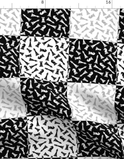 Small Black and White Gingham Chess Check Fabric
