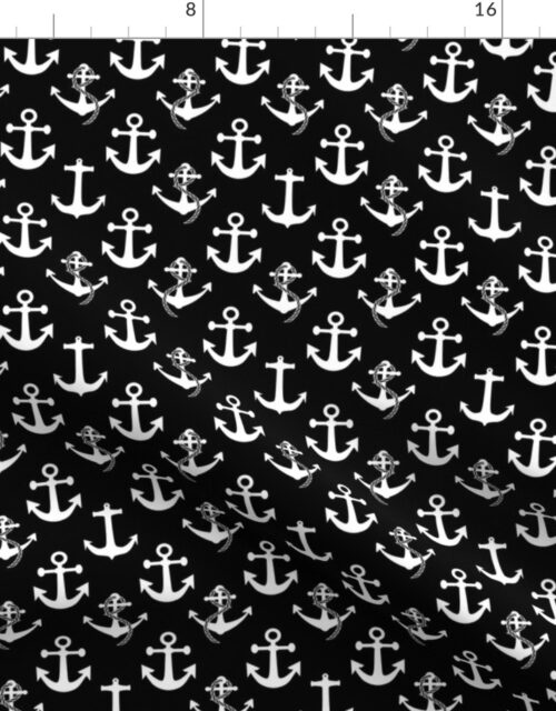 Small Black and White Nautical Anchor Pattern Fabric