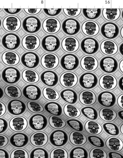 Small Black and White Skulls Calaveras Day of the Dead Dia de los Muertos Fabric