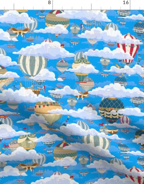 Small Blue Vintage Ornamental Winged Hot Air Helium Balloonsn Clouds Race Fabric